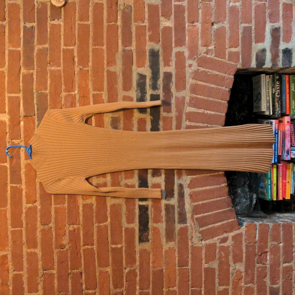 Tan ribbed long sleeve dress